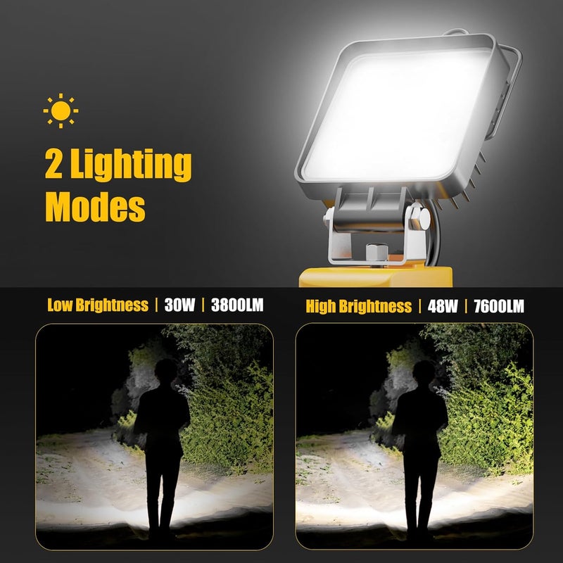 wokelux 48 واط 7600 لومن مصباح عمل LED لبطارية ديوالت ماكس 20 فولت، مصباح LED لاسلكي مع منفذ شحن USB و Type-C، حماية منخفضة الجهد المحسنة، مصباح يدوي للإضاءة الخارجية (البطارية غير مدرجة) - Image 5
